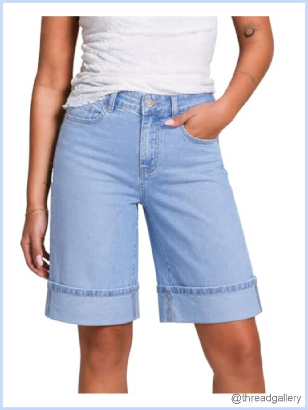 Women's High Waisted Stretch Denim Shorts 7 Inch Cuffed Jeans